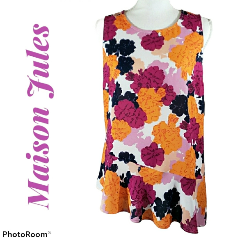 Maison Jules Blouse Asymetrical Hem Floral